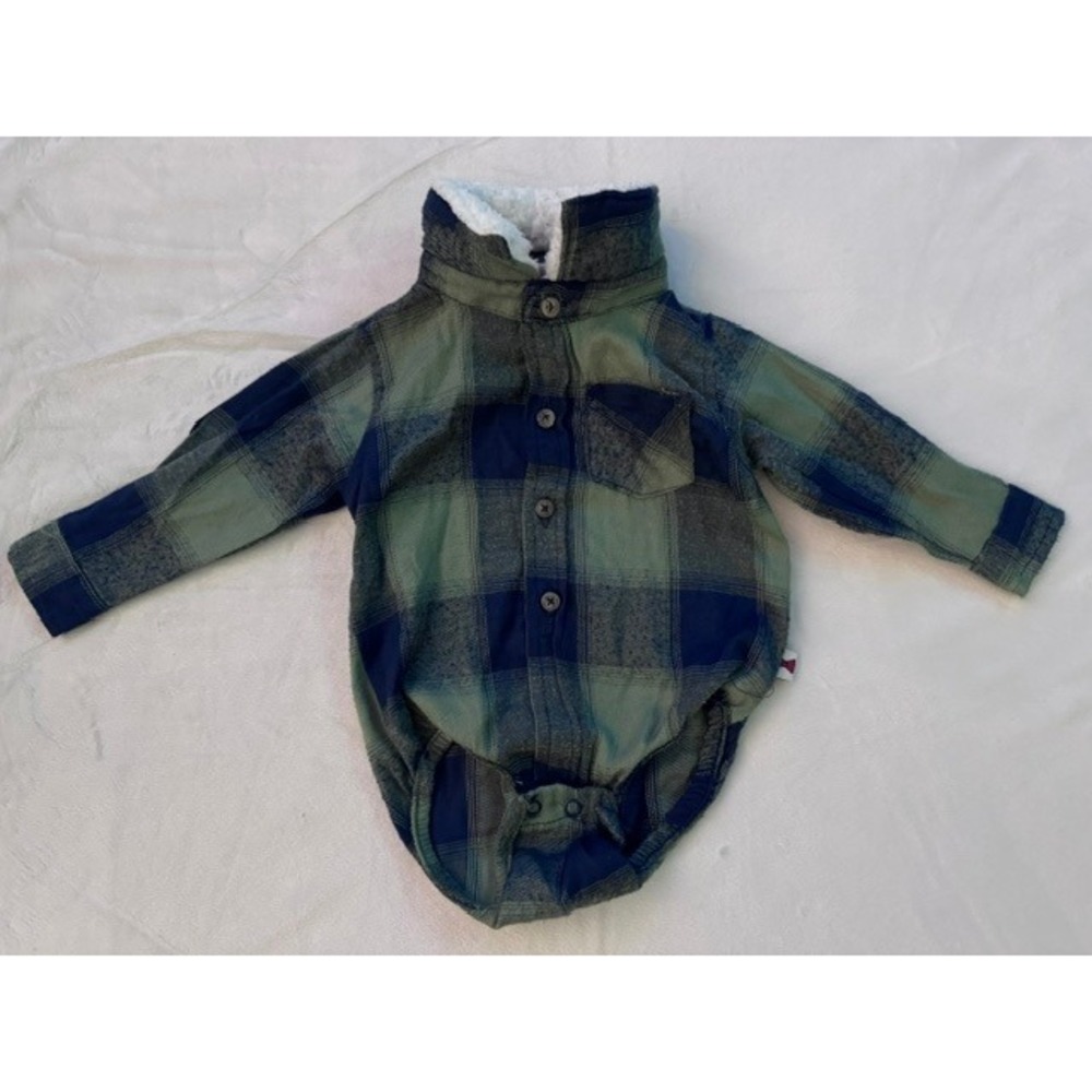 Dapper Dude Baby Boys Green Navy Buffalo Plaid Flannel Bodysuit 3-6M D94096